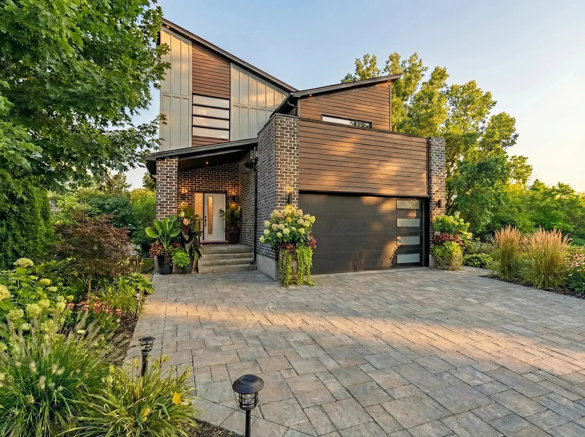 Starlit Homes 124 Greene Street custom home exterior at twilight in Ailsa Craig Ontario